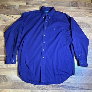 Ralph Lauren Blake Shirt Large‎ Long Sleeve Button Down Purple Solid Green Pony